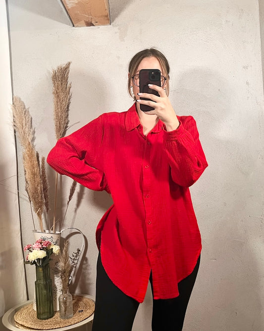 Oversize Musselin Bluse in Rot