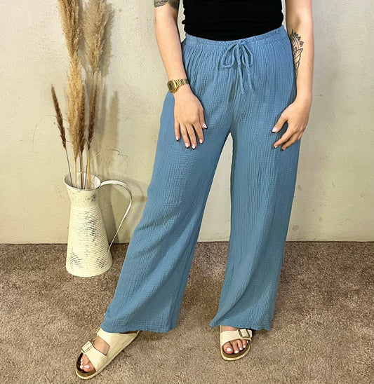 Musselin Hose in Jeansblau