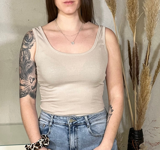 Geripptes Tanktop in Beige