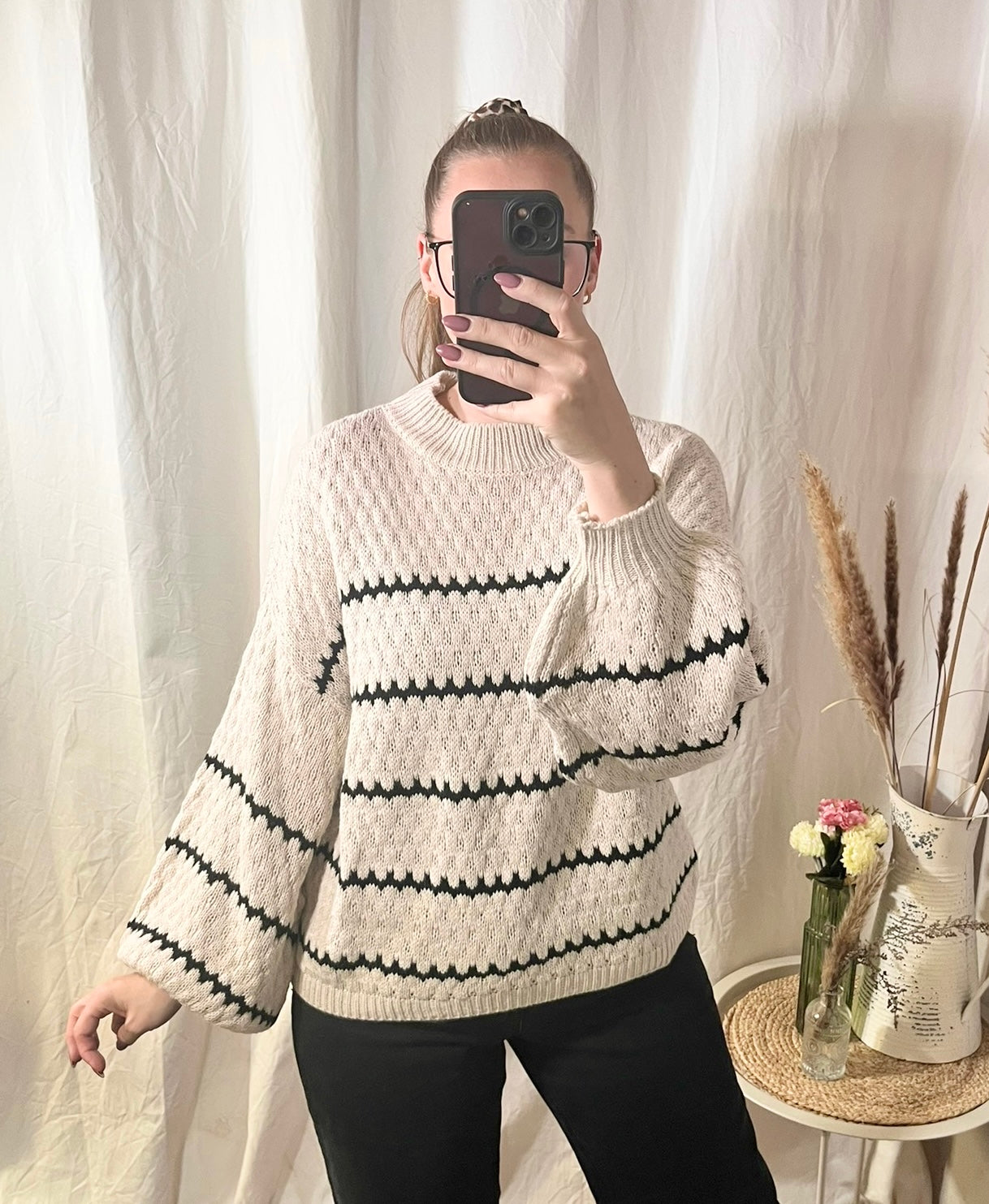 Onesize Pullover mit Streifen in Beige