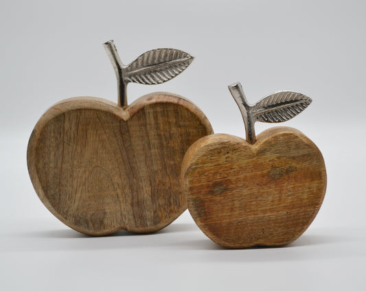 Pomme déco "bois de manguier", lot de 2