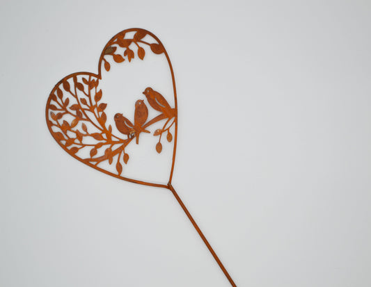Piquet de jardin coeur, décor d'oiseau