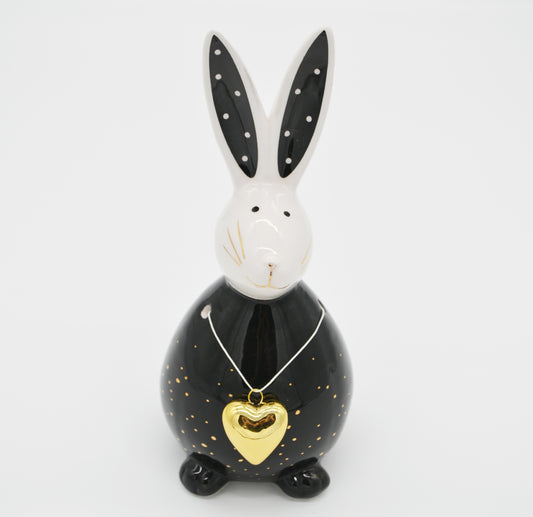 Pendentif lapin avec coeur en noir