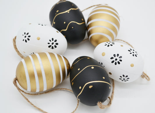 Oeufs de Pâques à suspendre, noir et blanc doré, lot de 6