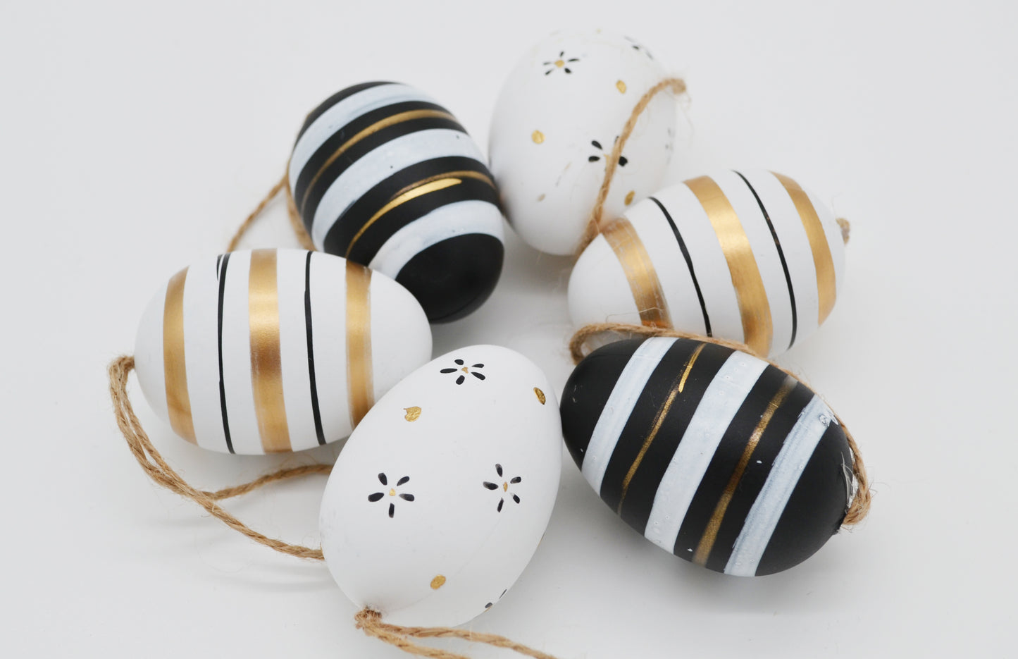 Oeufs de Pâques à suspendre, noir et blanc doré, lot de 6