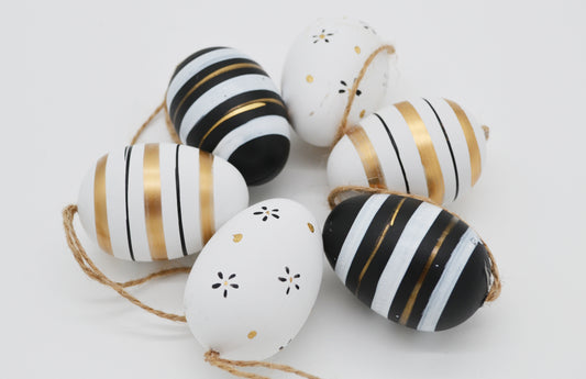 Oeufs de Pâques à suspendre, noir et blanc doré, lot de 6