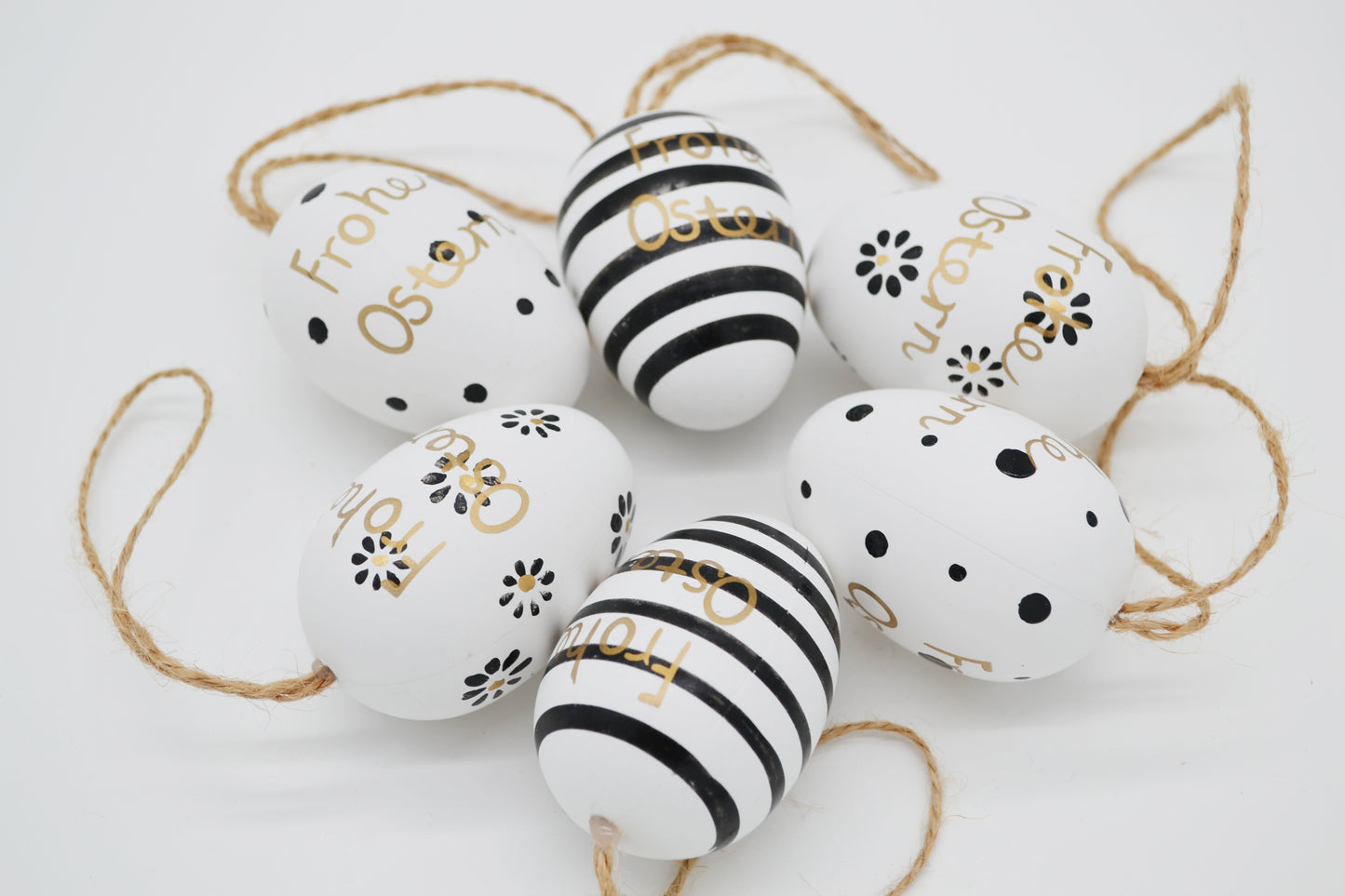 Oeufs de Pâques à suspendre, noir et blanc doré, lot de 6