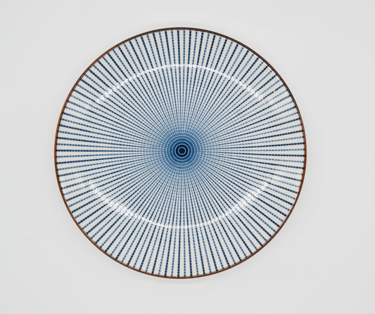 Assiette petit-déjeuner rayée bleu 