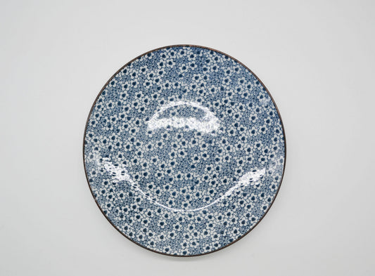 Assiette petit-déjeuner fleurs, bleu foncé 