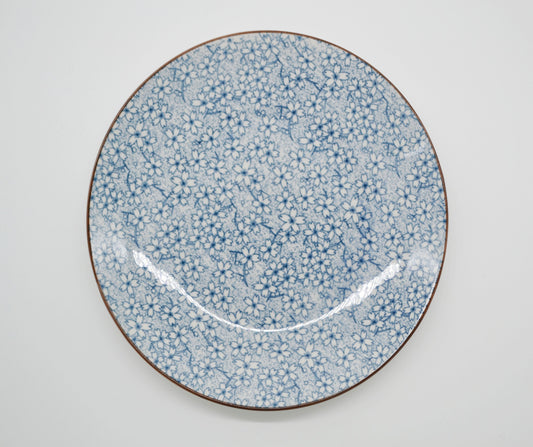 Assiette petit-déjeuner fleurs, bleu clair 